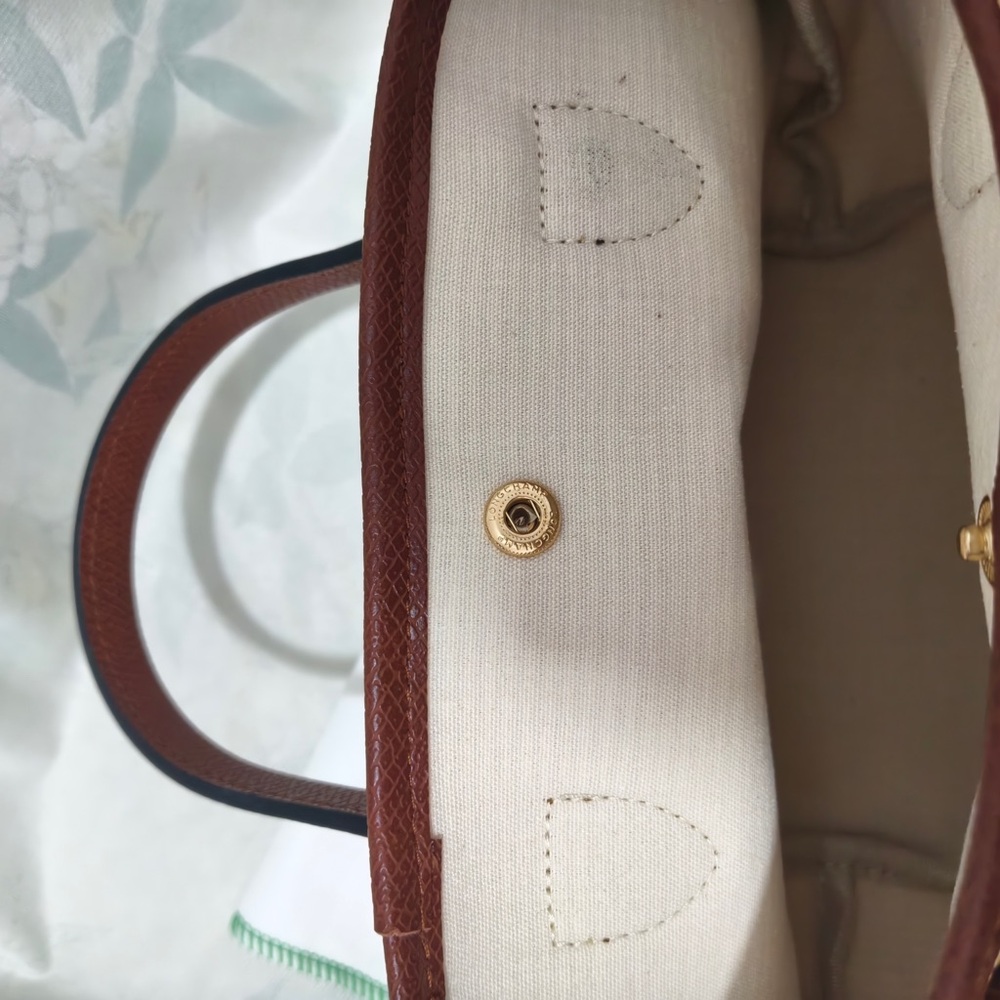 Longchamp Cream Woven Tote with Brown Leather Trim and Horse Motif - Picture 8 of 13